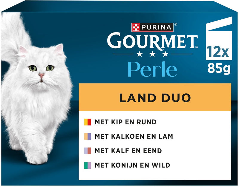 Gourmet perle duo – kattenvoer natvoer – kip rund kalkoen lam kalf eend konijn wild – 48 x 85 g