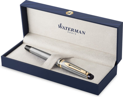 Penna stilografica Waterman Expert | acciaio inossidabile con finiture in oro 23 carati | punto medio | confezione regalo