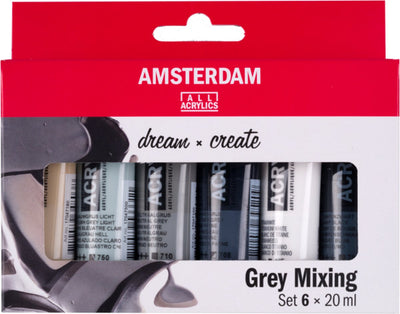 Bruynzeel Amsterdam serie standard set di colori acrilici toni di grigio 20 ml, 6 pz.