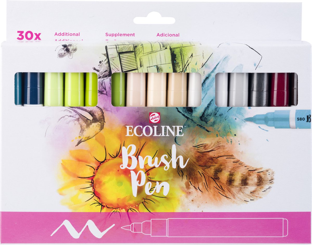 Pennello a pennello ecoline Bruynzeel set aggiuntivo, 30 colori