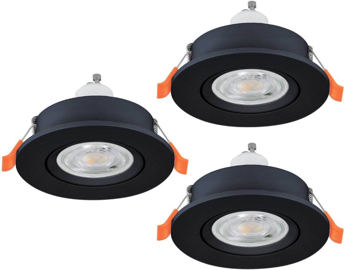 Faretto da incasso Eglo barranco - gu10 - ø 9 cm - nero - set da 3 pezzi - inclinabile