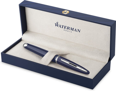Waterman carène, fountain pen blue lacquer with palladium details, 18k gold fine nib, blue ink, gift set