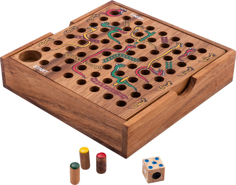Scale di serpenti di Longfield - gioco da tavolo in legno - legno di acacia - classico gioco per famiglie - cuore d'angelo