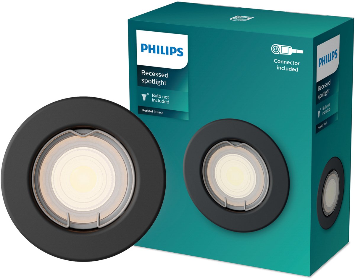 Philips LED Philips Peridot recessed spotlight - gu10 fitting - black - round - fixed head