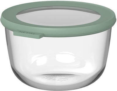 Recipiente para alimentos de vidrio Mepal redondo circular - 1000 ml - Recipientes para alimentos de vidrio - Resistente al calor hasta 550 °C. sin tapa - recipientes para preparar comidas - salvia nórdica