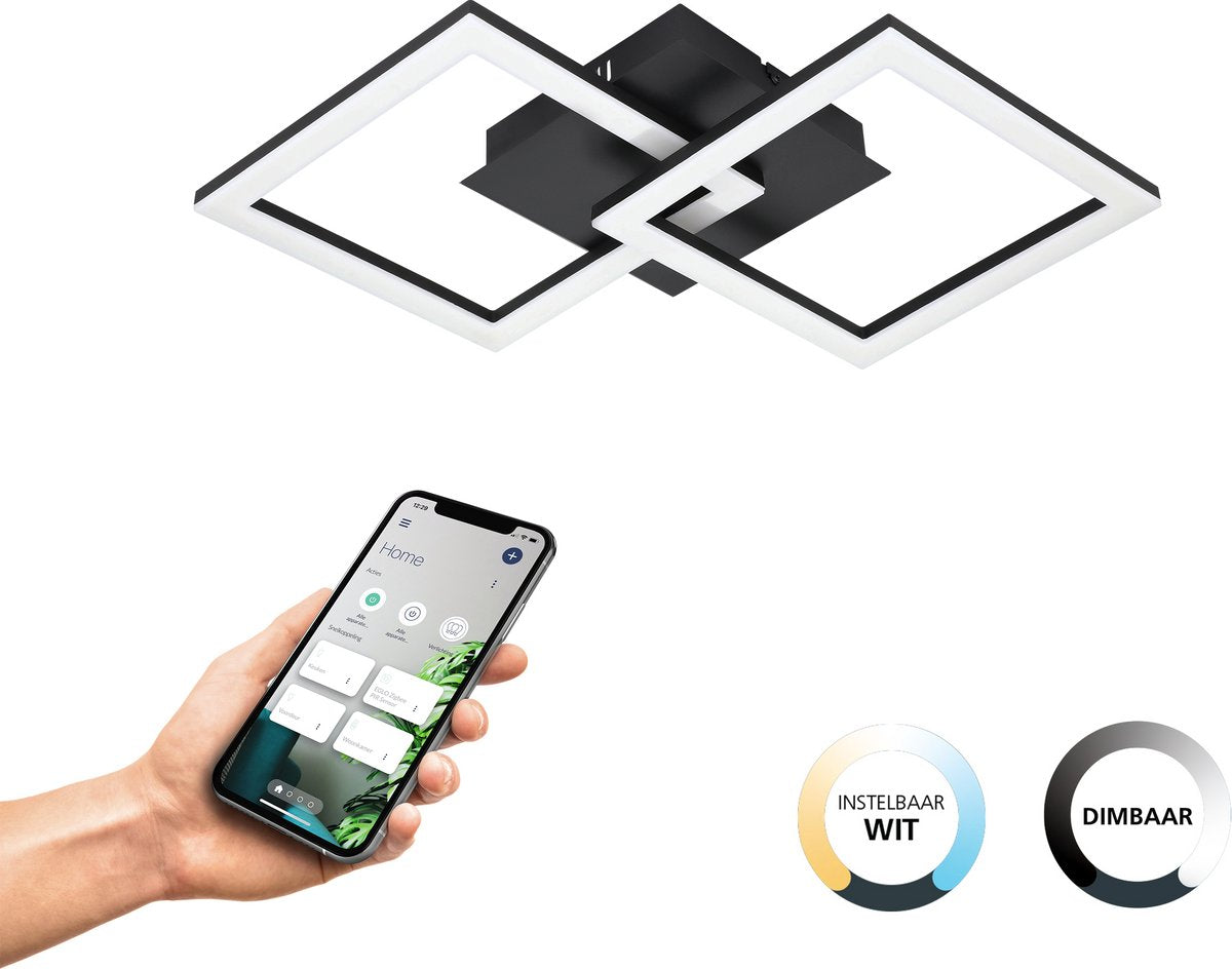 Eglo connect.z paranday-z smart plafondlamp - 52,5 cm - zwart wit - instelbaar wit licht - dimbaar - zigbee