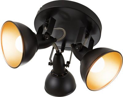 Briloner soft - foco de techo - foco retro de superficie - negro-oro - 2x casquillo E14 - inclinable - metal - ø21 cm