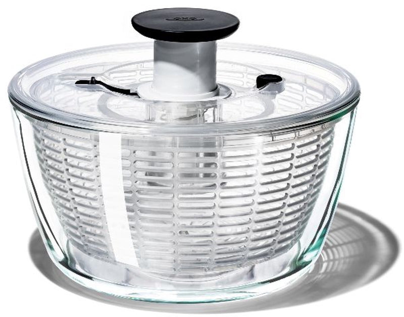 Oxo - escurridor de ensalada - bol de cristal - pulsador