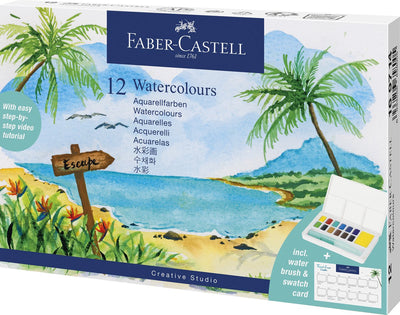 Faber-castell acquerello faber castell scatola 12 colori e pennello ad acqua - fc-169714