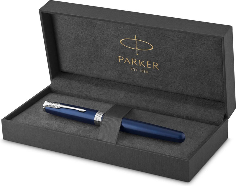 Bolígrafo Parker Sonnet | pintado de azul con adornos de paladio | tinta negra de punta fina | embalaje de regalo