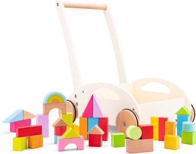 Carro de bloques de madera New Classic Toys - incluye 36 bloques - altura 44 cm