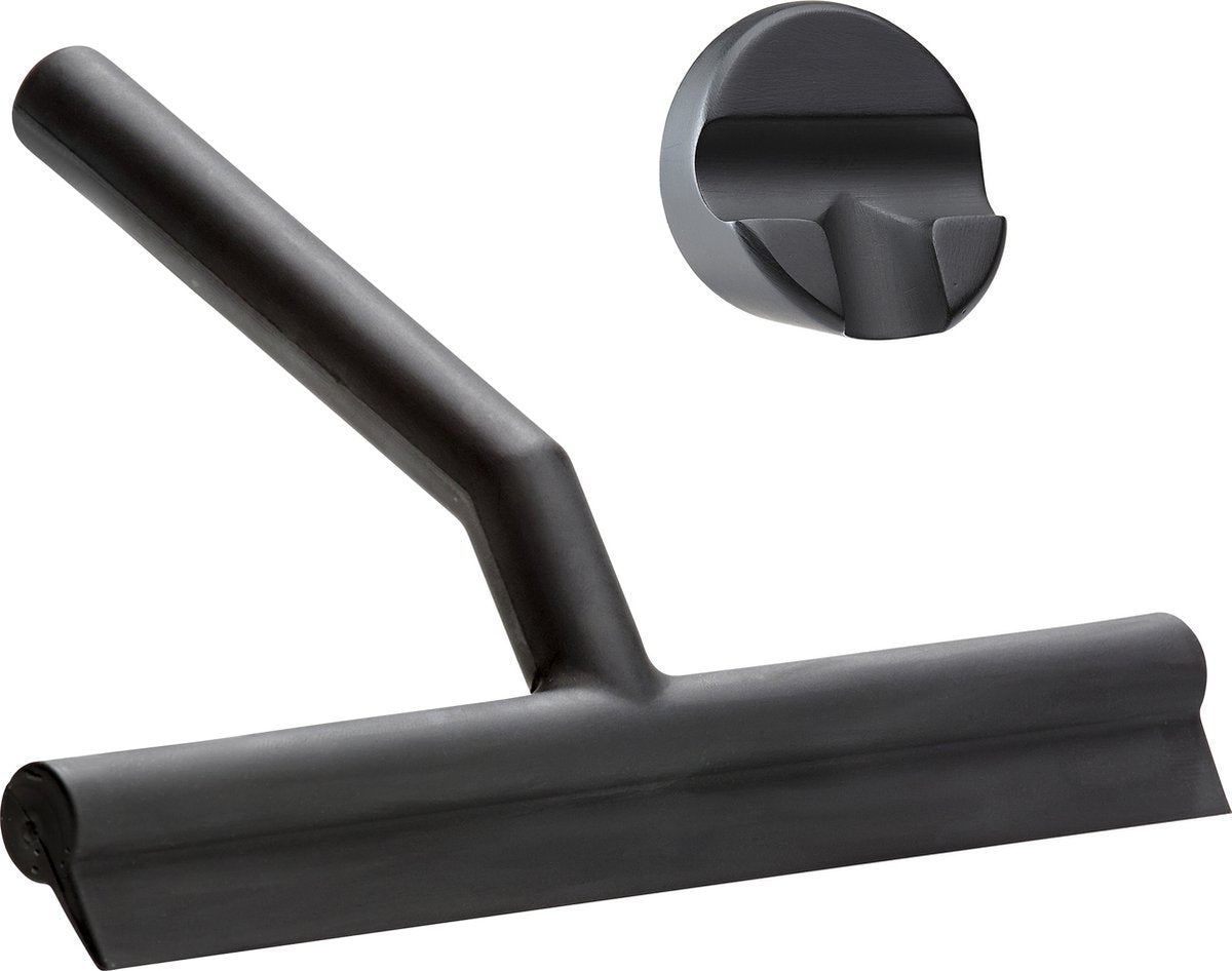 Zone Denmark Solo tergipavimento per doccia - tergipavimento per doccia con supporto - gancio per appendere autoadesivo - tergipavimento per doccia in silicone - accessorio per il bagno - design antiruggine - nero - 21 x 17 x 3,5 cm
