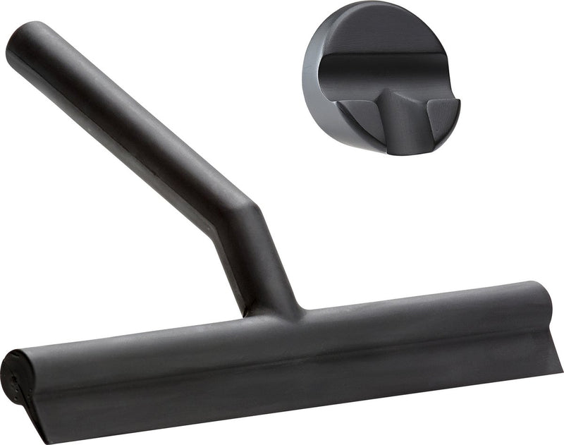 Zone Denmark Solo tergipavimento per doccia - tergipavimento per doccia con supporto - gancio per appendere autoadesivo - tergipavimento per doccia in silicone - accessorio per il bagno - design antiruggine - nero - 21 x 17 x 3,5 cm