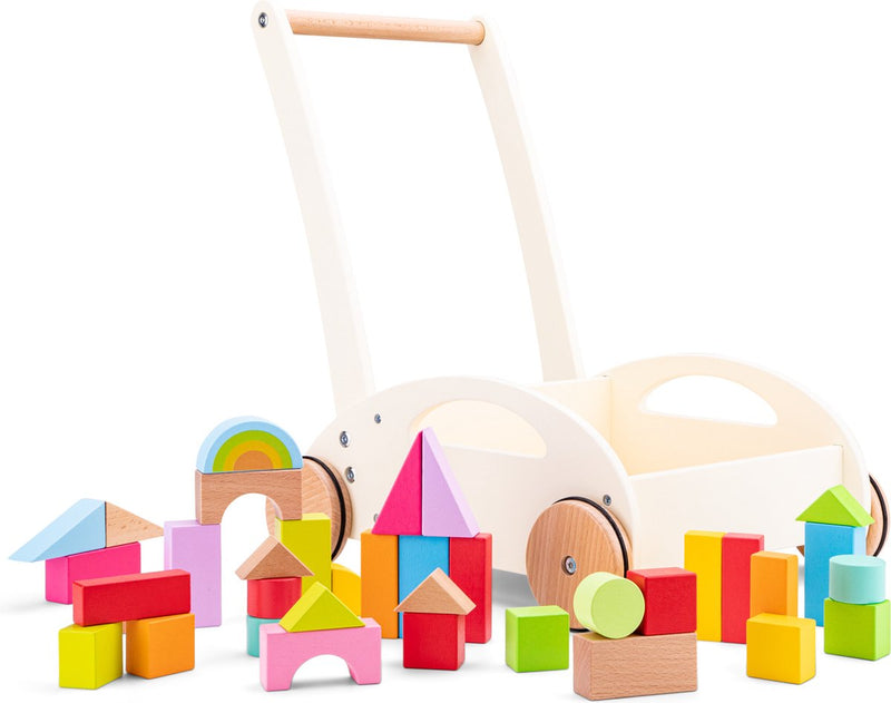 Carro de bloques de madera New Classic Toys - incluye 36 bloques - altura 44 cm