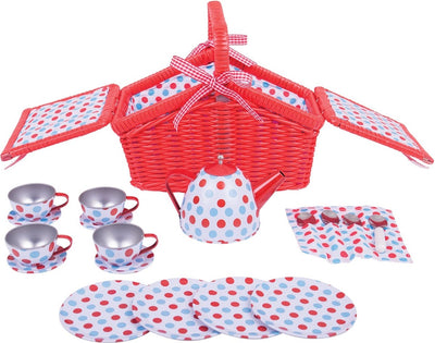 Bigjigs Set di tè nel cestino di stoccaggio rosso