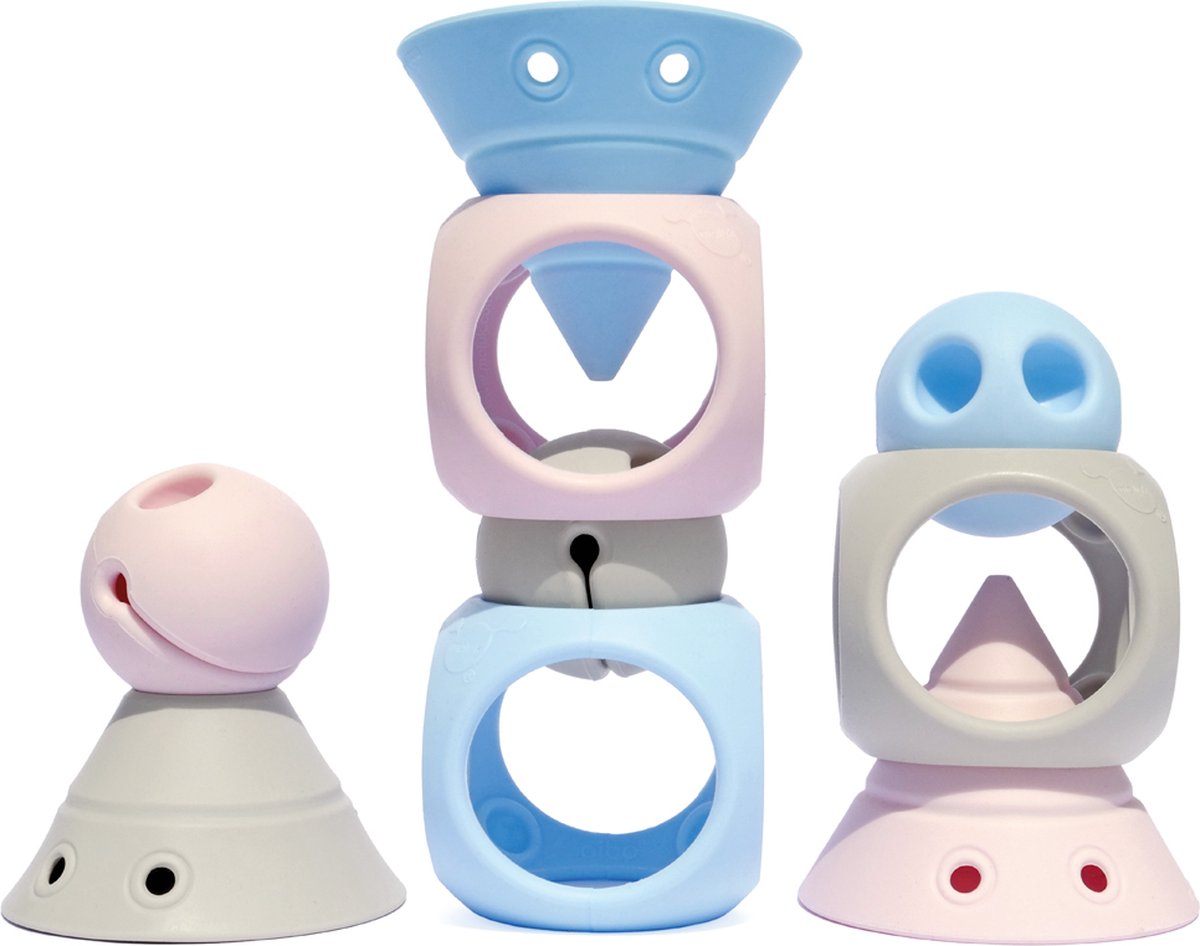 Moluk building genius set pastel kleuren: 9pcs mix van hix, mox oibo, in siliconen rubber, in doos 19.5x19.9x6.8cm, 2+