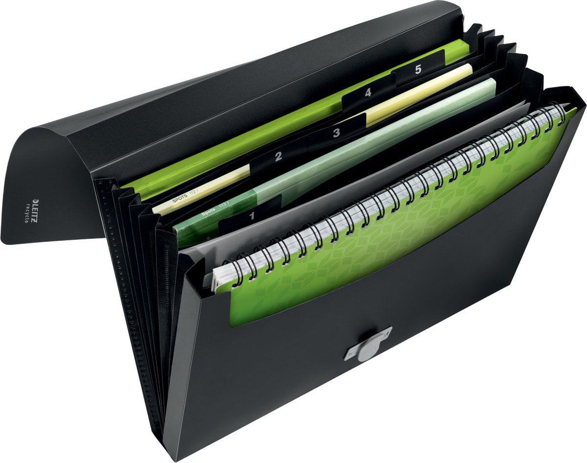 Cartella Leitz Recycle Project A4 - con 5 scomparti - 80% plastica riciclata post-consumo - nera