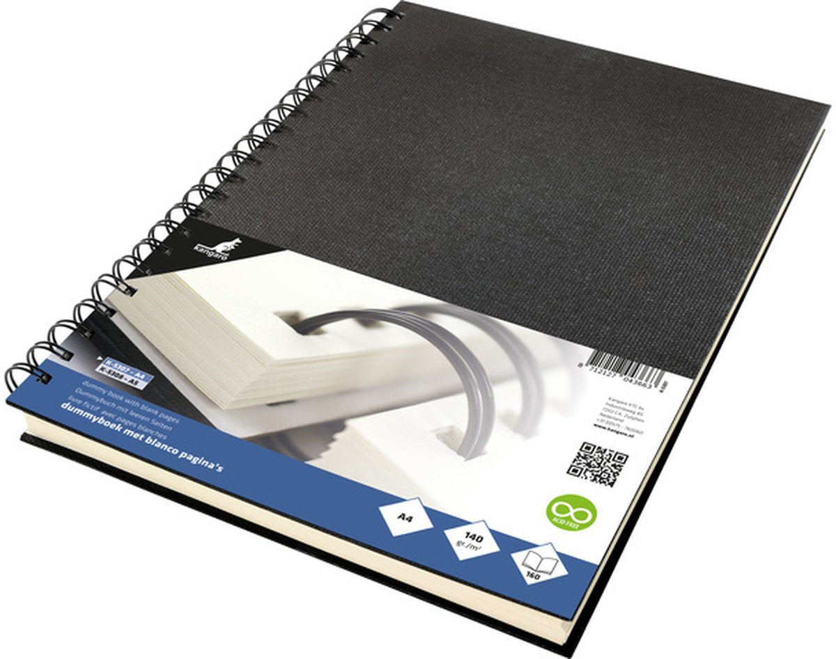Kangaro dummyboek - a4 - zwart - met spiraal - 160 blanco pagina's - 140 grams - schetsblok