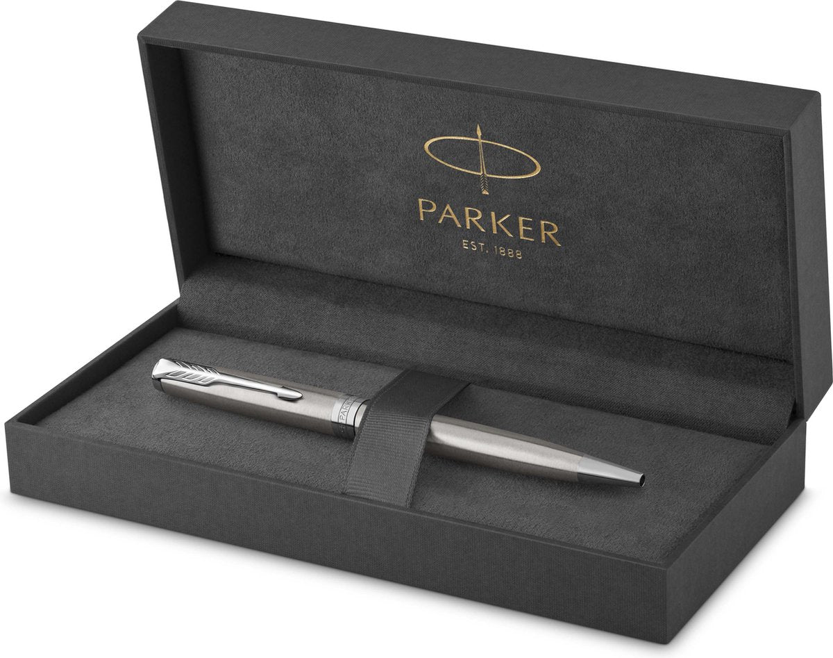 Bolígrafo Parker Sonnet | acero inoxidable con borde de paladio | punta mediana | tinta negra | envoltorio de regalo