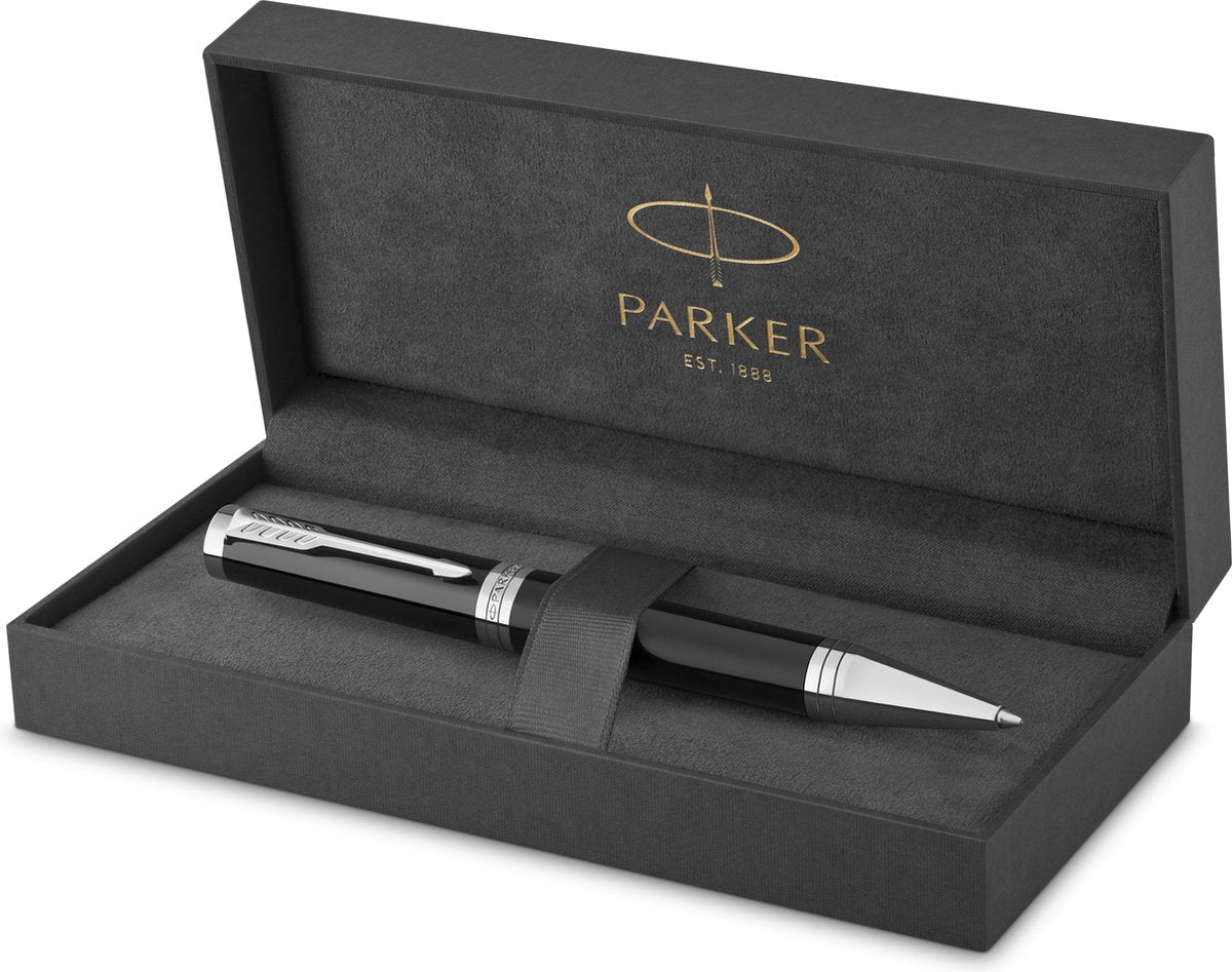 Bolígrafo ingenio Parker | colección básica | negro con acabado cromado | tinta negra | punto medio | caja de regalo