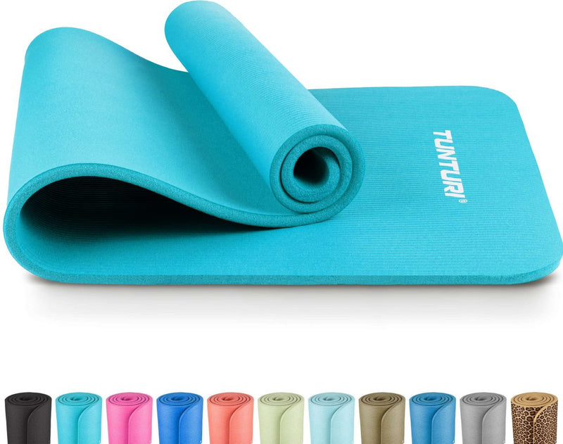 Tunturi nbr estera de yoga antideslizante - estera de fitness extra gruesa suave - estera deportiva - 180x60x1,5 cm - incluye aplicación de entrenamiento - turquesa