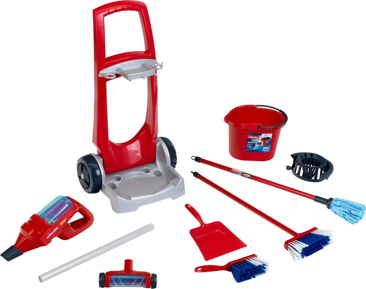 Klein toys vileda schoonmaakwagen - incl. 3in1 steelstofzuiger - rood