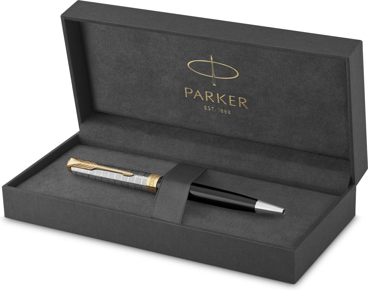 Bolígrafo Parker Soneto | latón + laca negra opaca | punto medio con tinta negra | caja de regalo