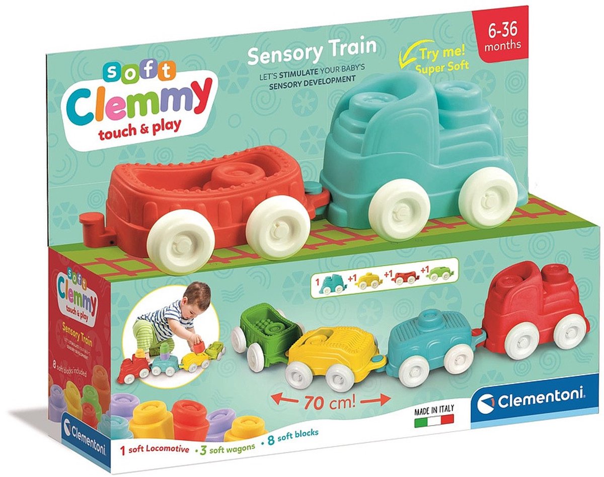 Clementoni Baby - Clemmy Sensory Train con blocchi morbidi, 12dlg.