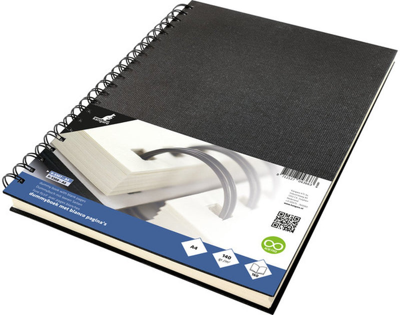 Kangaro dummyboek - a4 - zwart - met spiraal - 160 blanco pagina's - 140 grams - schetsblok - k-5307