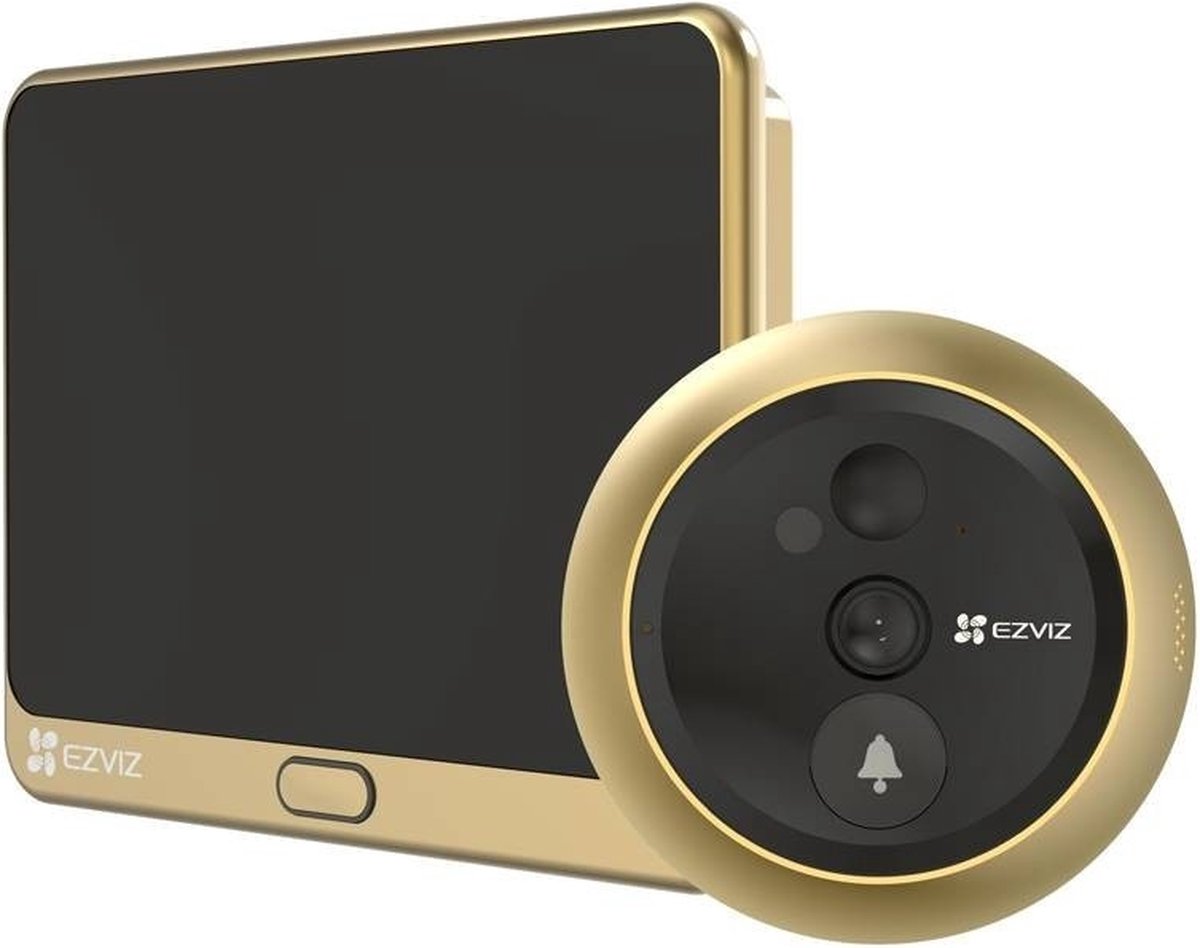 Ezviz dp2c – timbre con vídeo con pantalla de 4,3” – vídeo 1080p, gran angular de 155°, detección PIR visión nocturna – audio bidireccional – microSD - dorado