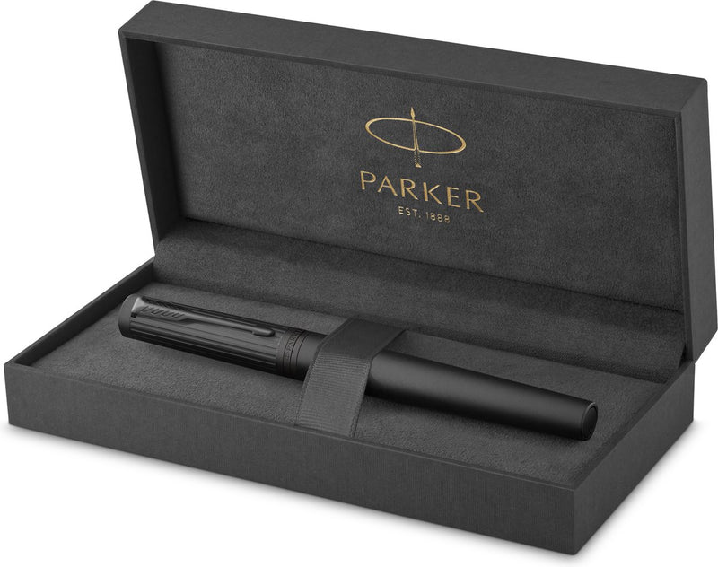 Penna roller Parker Ingenuity | collezione principale | nero con finitura nera | inchiostro nero | bel punto | confezione regalo