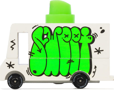 Candylab coche de juguete furgoneta graffiti verde - coche de caramelos de madera.