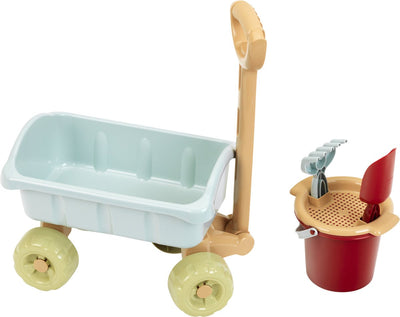 Klein toys little foot handkar met emmerset - bolderkar, emmer, zeef, schep en hark - gerecycled plastic - multicolor
