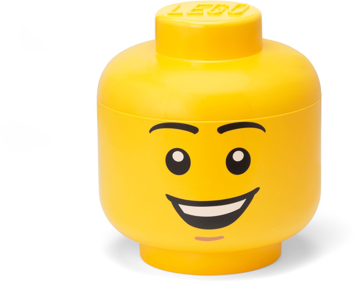 Scatola portaoggetti Lego, scatola portaoggetti, grande, 24 cm, testa, ragazzo felice -