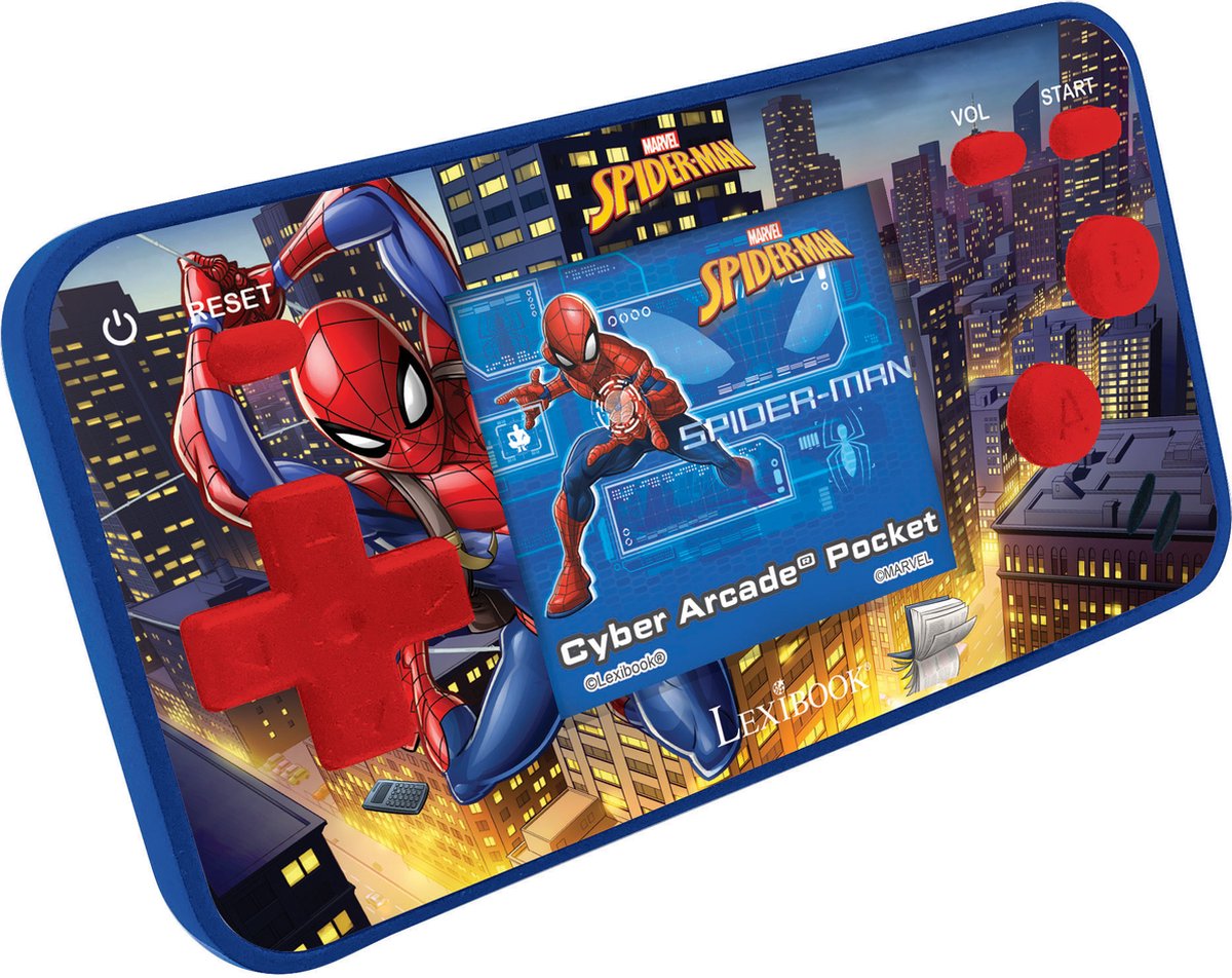 Spiderman™ Lexibook Spider-Man Cyber Arcade Console da gioco tascabile, 150 giochi, LCD, funzionamento a batteria, Rosso Blu
