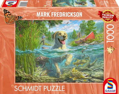 999games schmidt puzzle - labrador amarillo pescando, 1000 piezas - rompecabezas