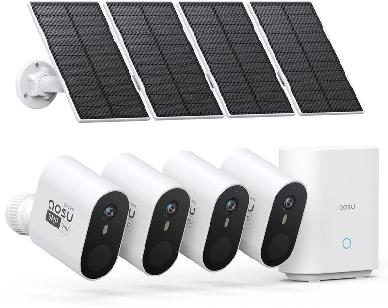 Aosu solarcam system max - 4 telecamere di sicurezza - risoluzione 2k - energia solare - wireless - 32 GB