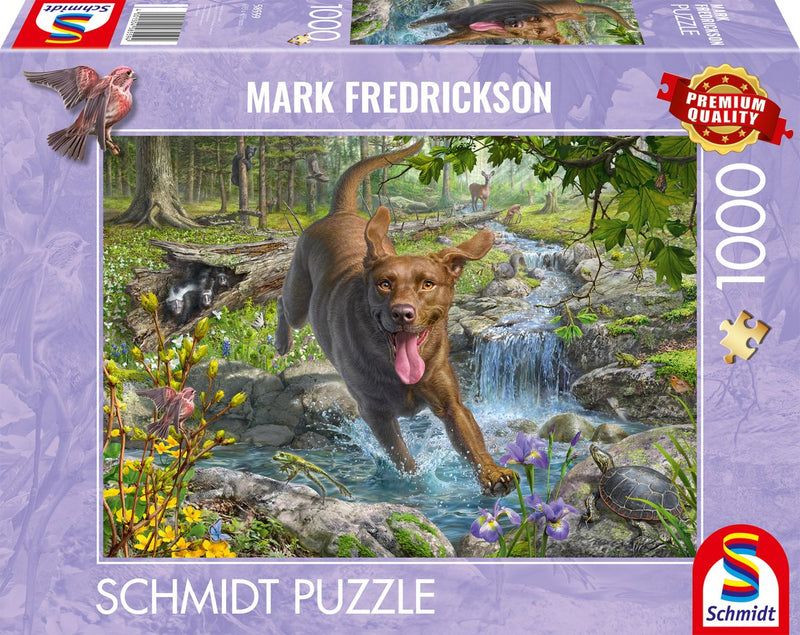 Schmidt - rompecabezas - amor de perro, paseo primaveral con labrador retriever - mark fredrickson - 1000 piezas - adultos - a partir de 12 años