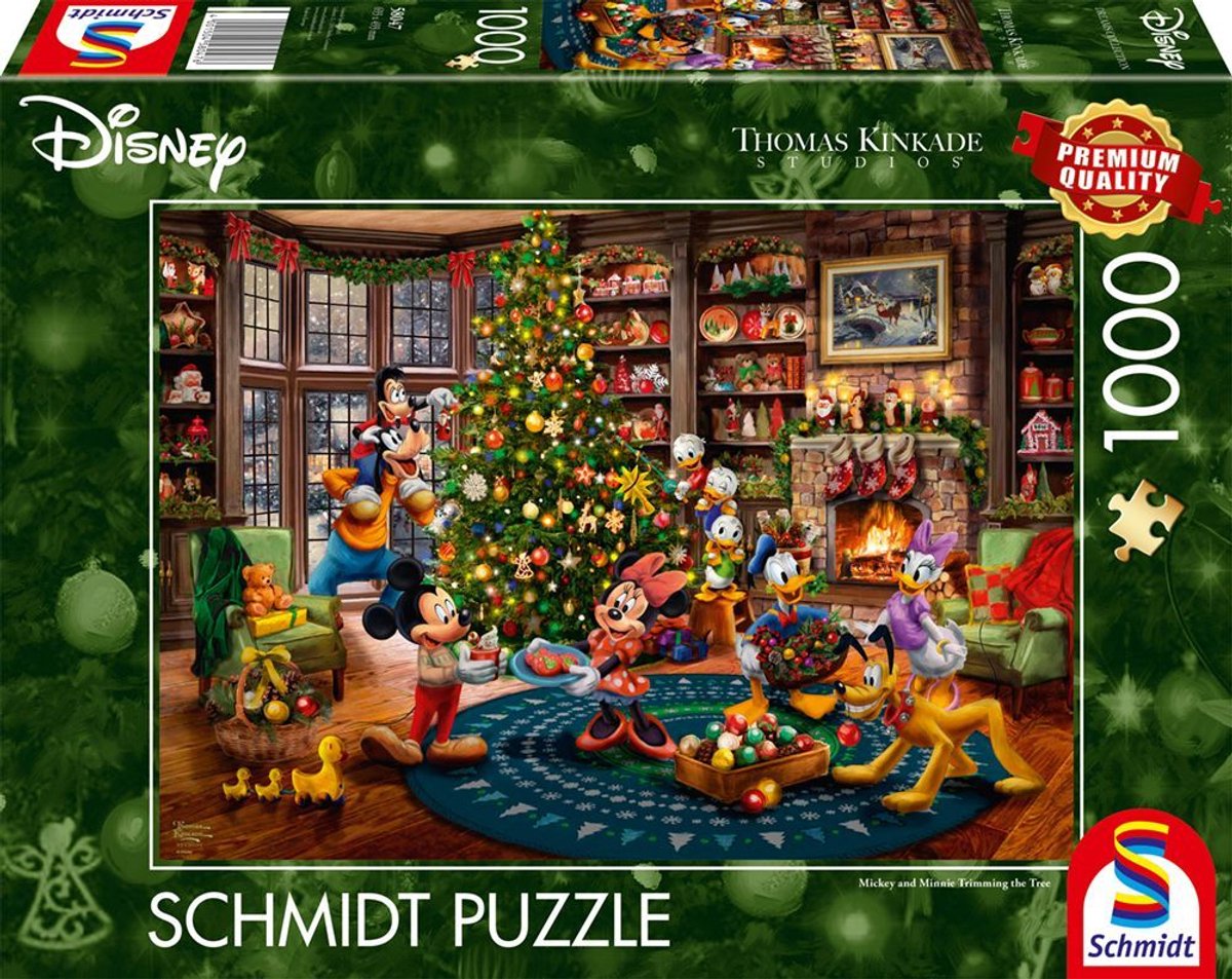 Schmidt - puzzle - Disney, Topolino Minnie decora l'albero - Thomas Kinkade Studios - 1000 pezzi - adulti - da 12 anni