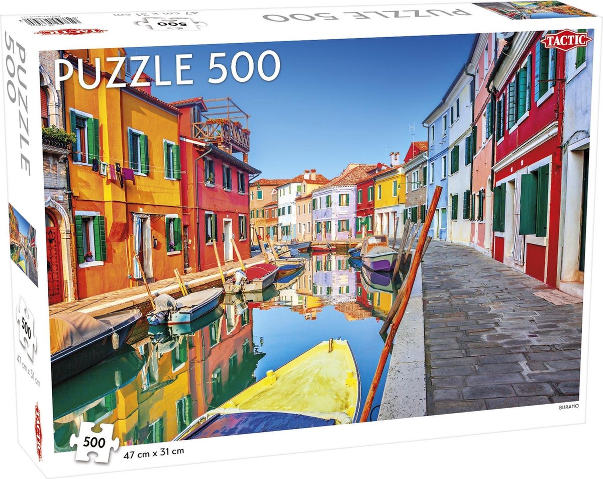 Tactic Burano Venice – puzzle – 500 pezzi – case veneziane colorate – design elegante e rilassante – alta qualità scandinava