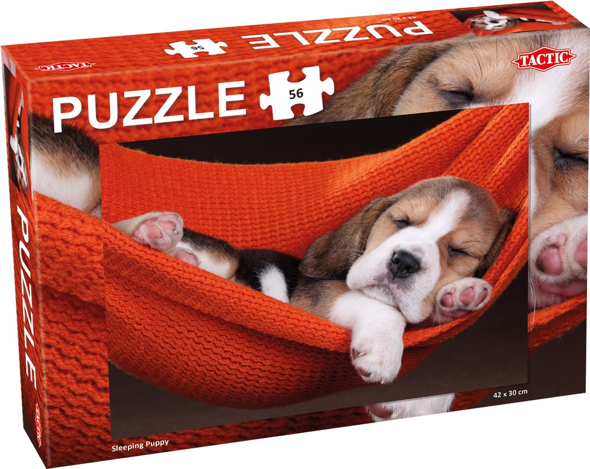 Cucciolo tattico che dorme – puzzle – 56 pezzi – dolce ritratto di animale per giovani puzzle – design elegante e rilassante – alta qualità scandinava