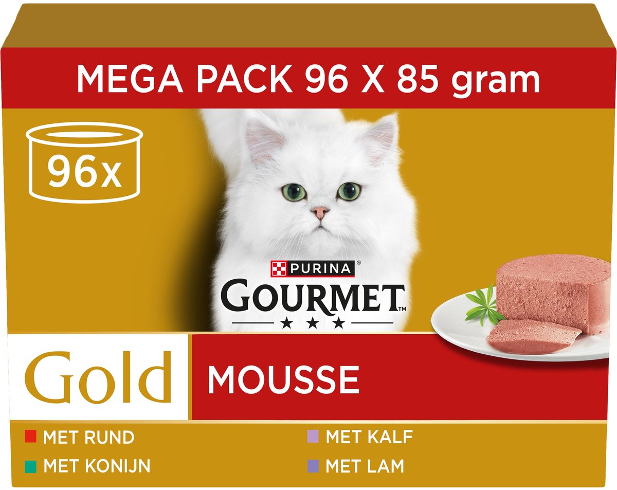 Mousse de oro gourmet - comida húmeda para gatos - conejo, ternera, cordero - 96 x 85 g