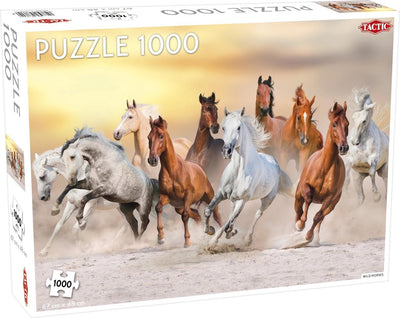 Cavalli selvaggi tattici – puzzle – 1000 pezzi – cavalli al galoppo nella natura – fotografia dinamica di animali – alta qualità scandinava