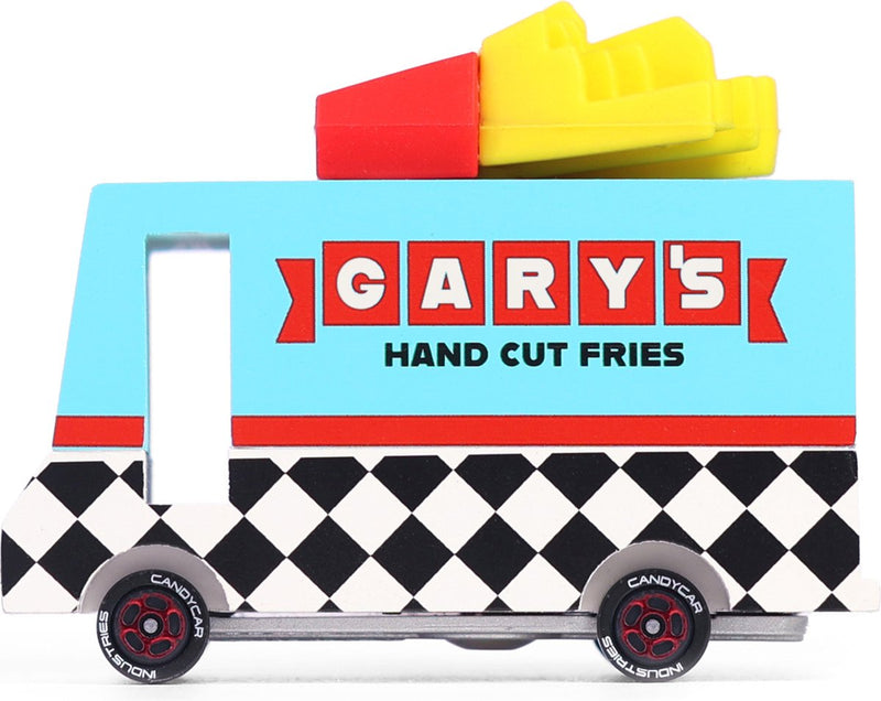 Candylab giocattoli furgoni candycar: furgone delle patatine fritte (f311) 8,4x4,1x6,5 cm, pressofuso in legno, in confezione regalo, 3+