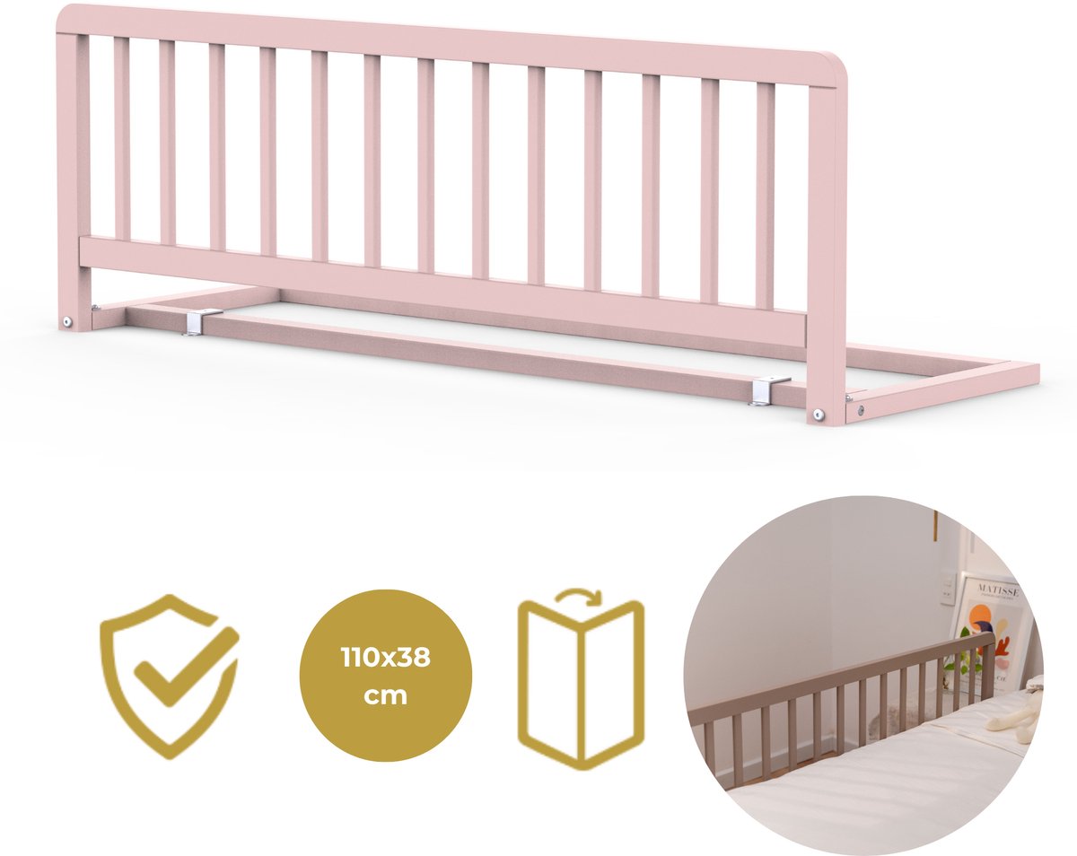 Barandilla de cama de madera Geuther - barandilla de cama - lissi - puerta de seguridad - 110x38cm - rosa