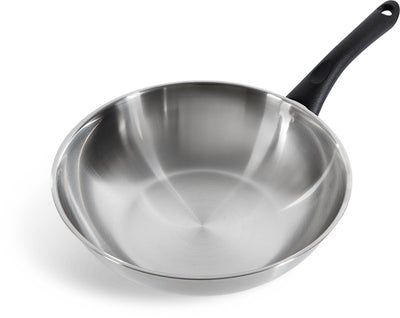 Bk bold wok pan 28 cm - 3.7l - without pfas-free non-stick coating - induction wok pan - stainless steel wok - oven safe up to 160°c - cold handles - without lid - silver