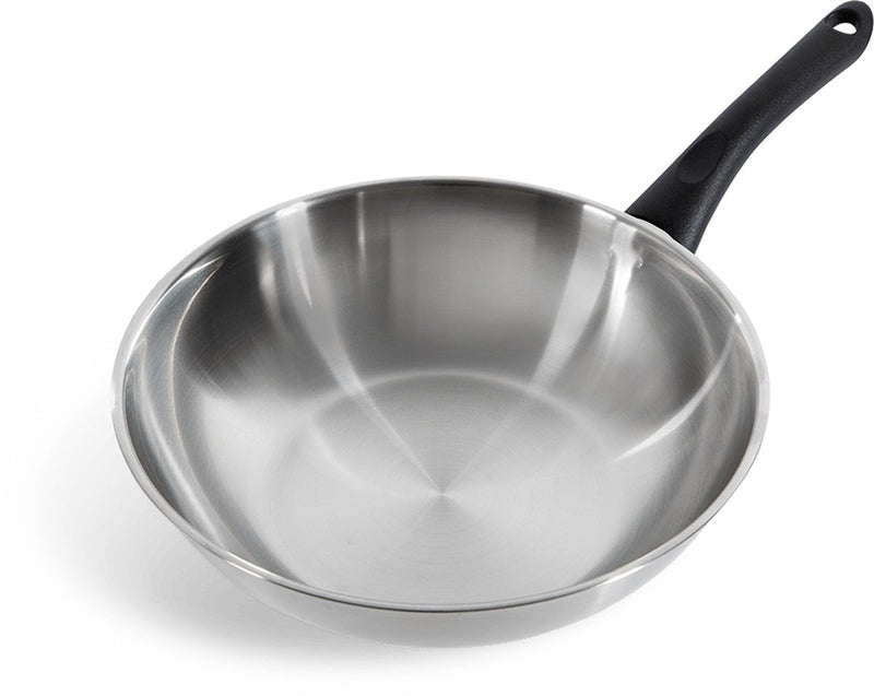 Padella wok Bk bold 28 cm - 3,7 l - senza rivestimento antiaderente senza pfas - padella wok a induzione - wok in acciaio inox - adatta al forno fino a 160°c - maniglie fredde - senza coperchio - argento