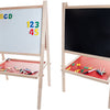 Longfield schoolbord whiteboard van hout – dubbelzijdig kinder schoolbord – educatief speelbord met magneten, krijtjes wisser – tekenbord leerbord – engelhart
