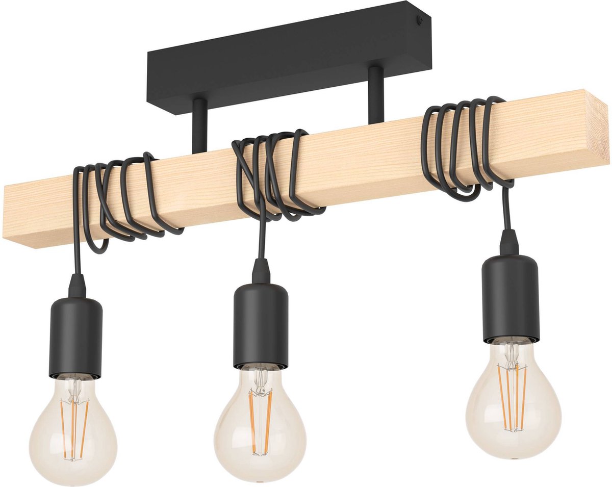 Lampada da soffitto Eglo Townshend - e27 - 55 cm - marrone nero - legno fsc
