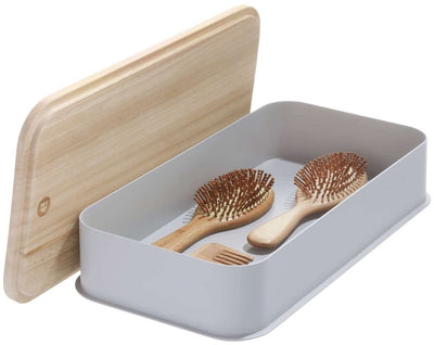 Idesign - caja de almacenamiento mediana con tapa - plástico reciclado - gris